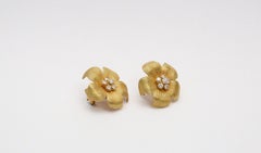 Tiffany & Co. 18k Yellow Gold Diamond Dogwood Flower Earrings, 18.3g