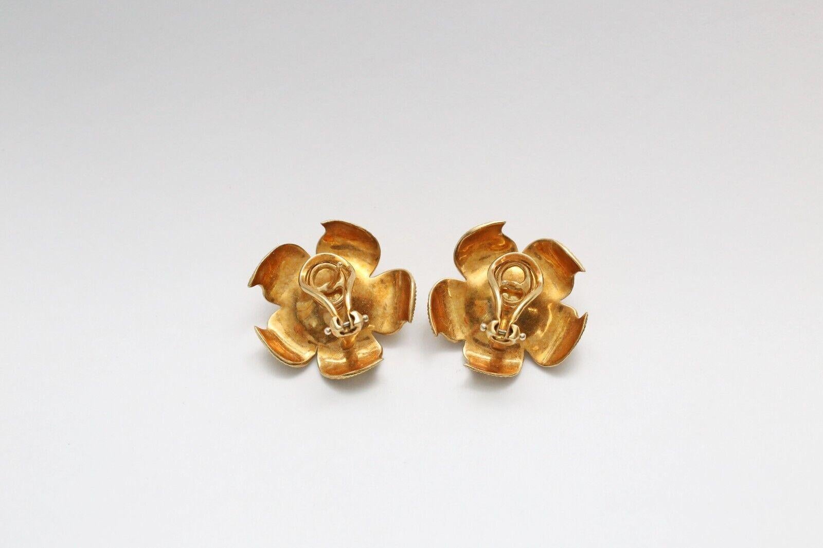 Women's Tiffany & Co. 18k Yellow Gold Diamond Dogwood Flower Earrings, 18.3g For Sale