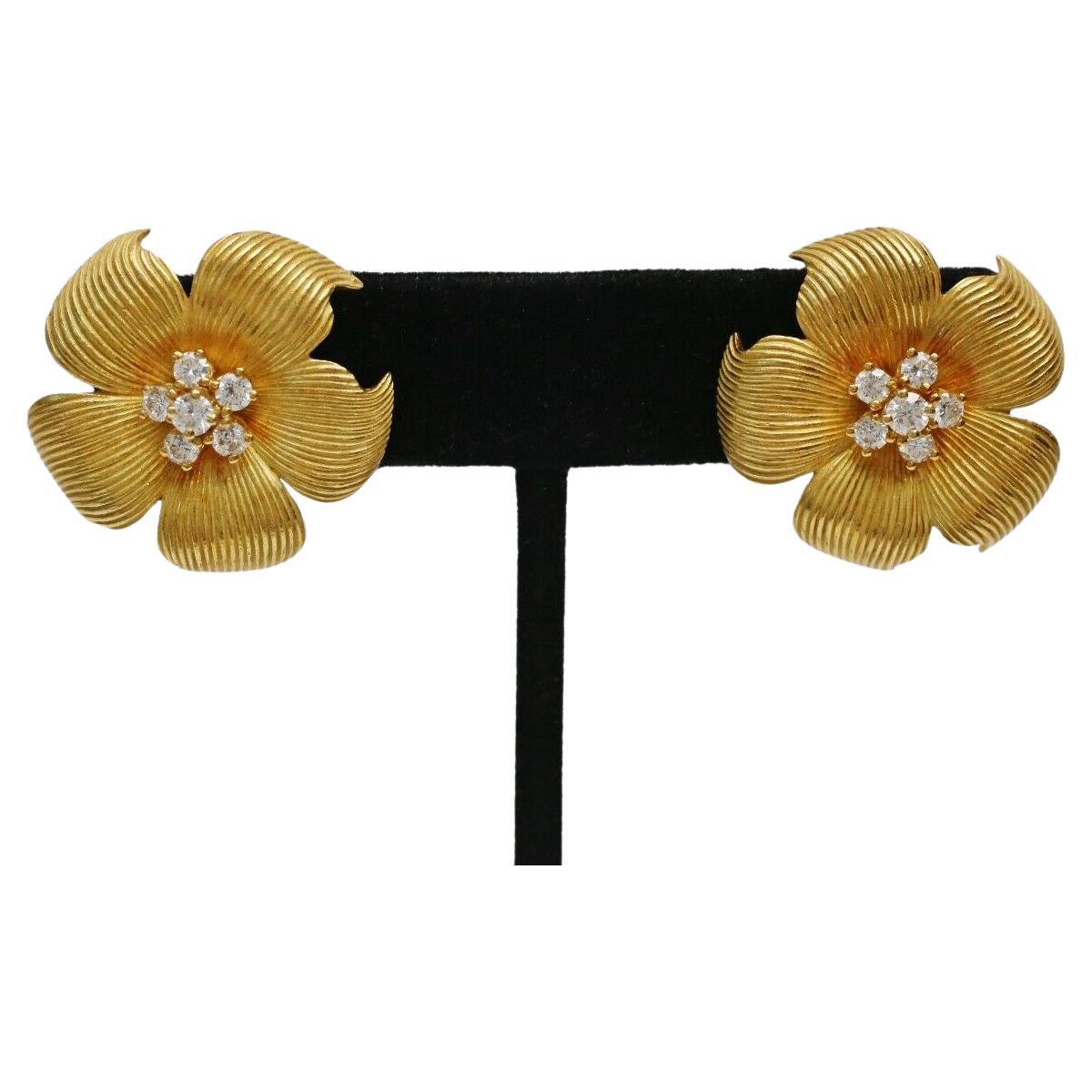 Tiffany & Co. 18 Karat Gelbgold Diamant-Ohrringe mit Dogwood-Blumenmotiv, 18,3 g