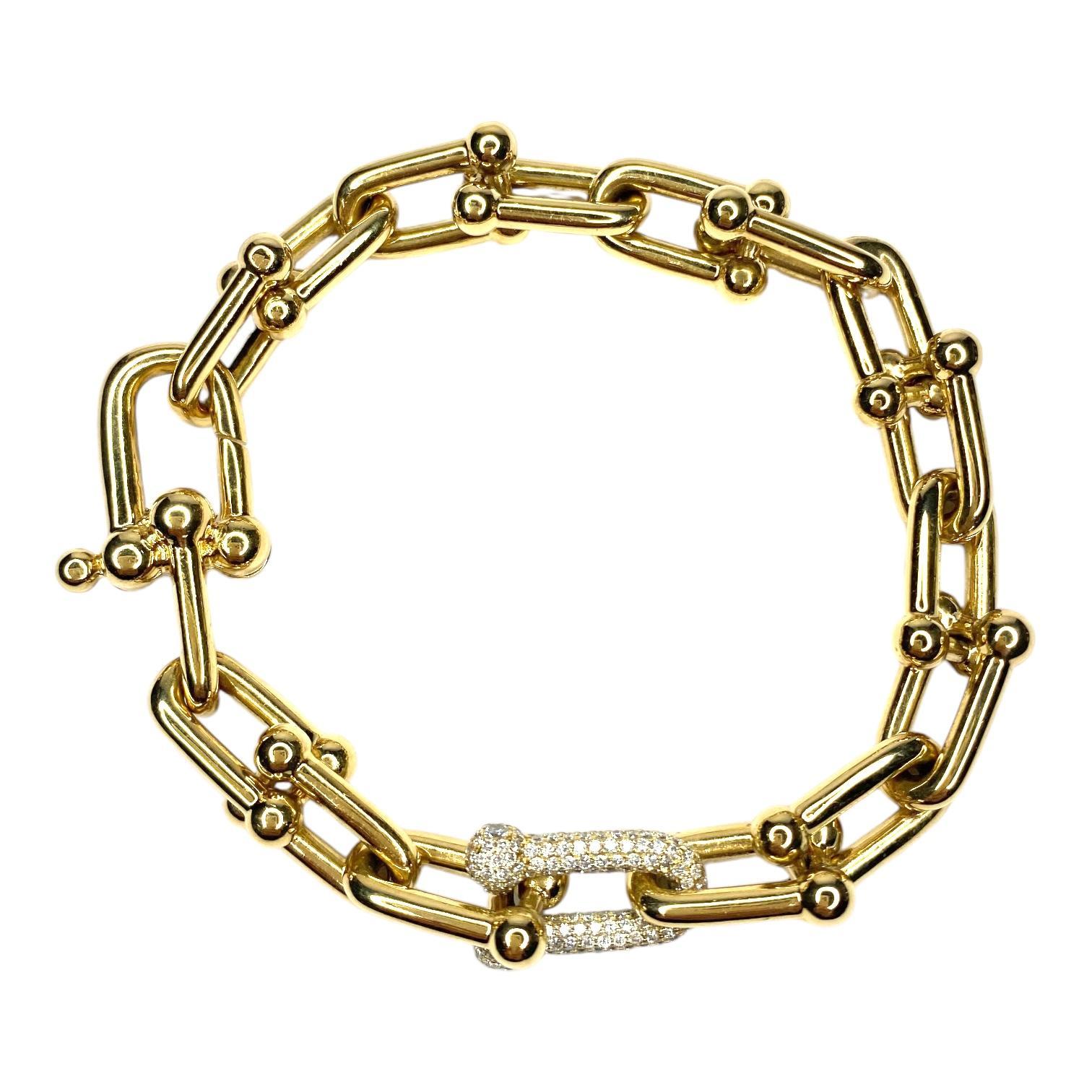 Tiffany & Co. 18K yellow gold large links bracelet with diamonds from the HardWear collection. 

Tiffany HardWear represents the transformative power of love. Drawing inspiration from a classic bracelet from 1960's discovered in the archives,