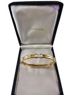 Tiffany & Co. 18K Yellow Gold Diamond Hinged Bangle Bracelet w/Box #24771