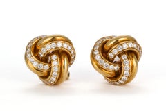 Tiffany & Co. 18 Karat Yellow Gold and Diamond Love Knot Earring Clips