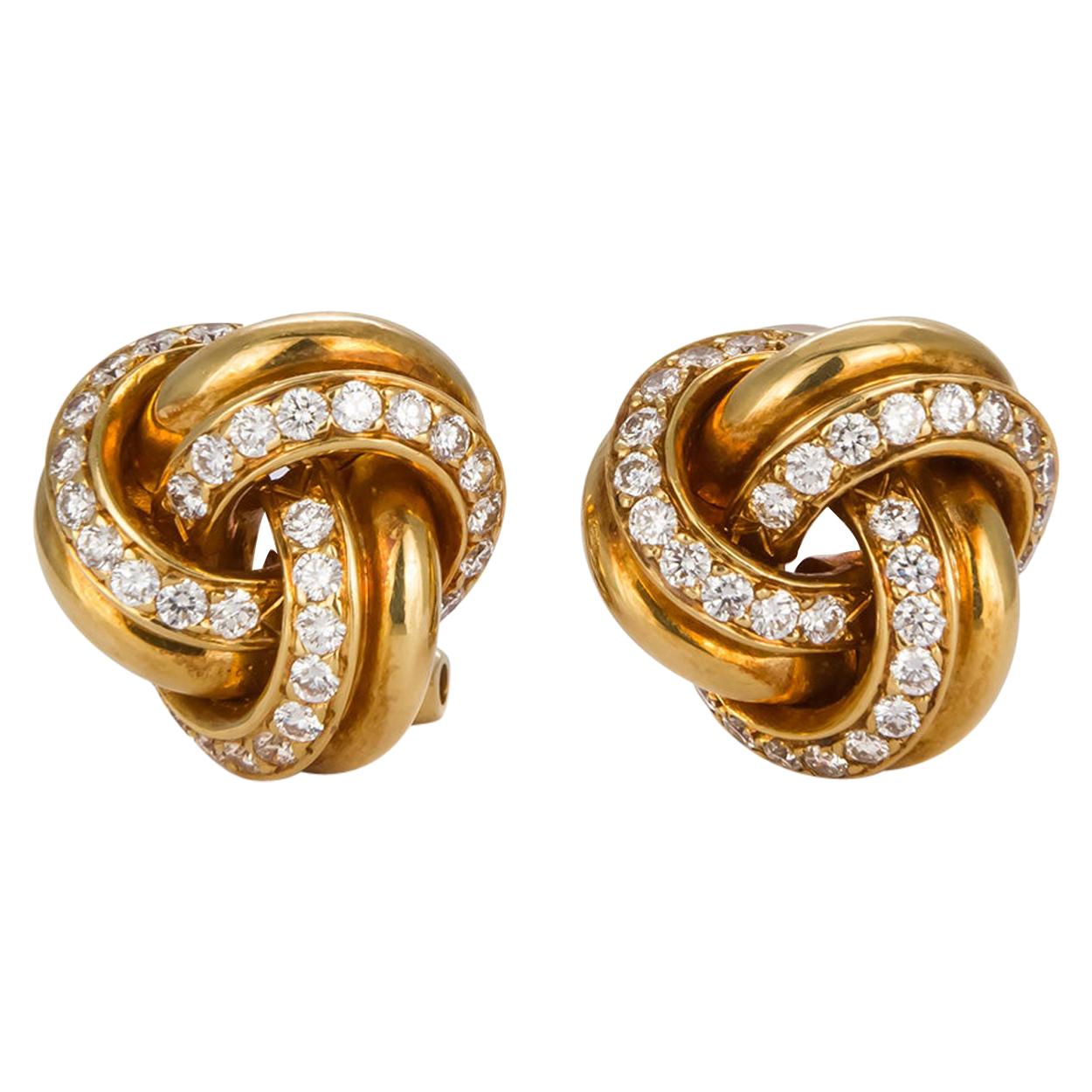 Tiffany & Co. 18 Karat Yellow Gold and Diamond Love Knot Earring Clips