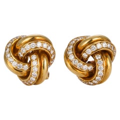 Tiffany & Co. 18 Karat Yellow Gold and Diamond Love Knot Earring Clips