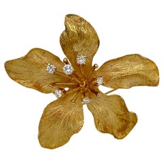 Tiffany & Co. 18K Yellow Gold Diamond Orchid Brooch Pin