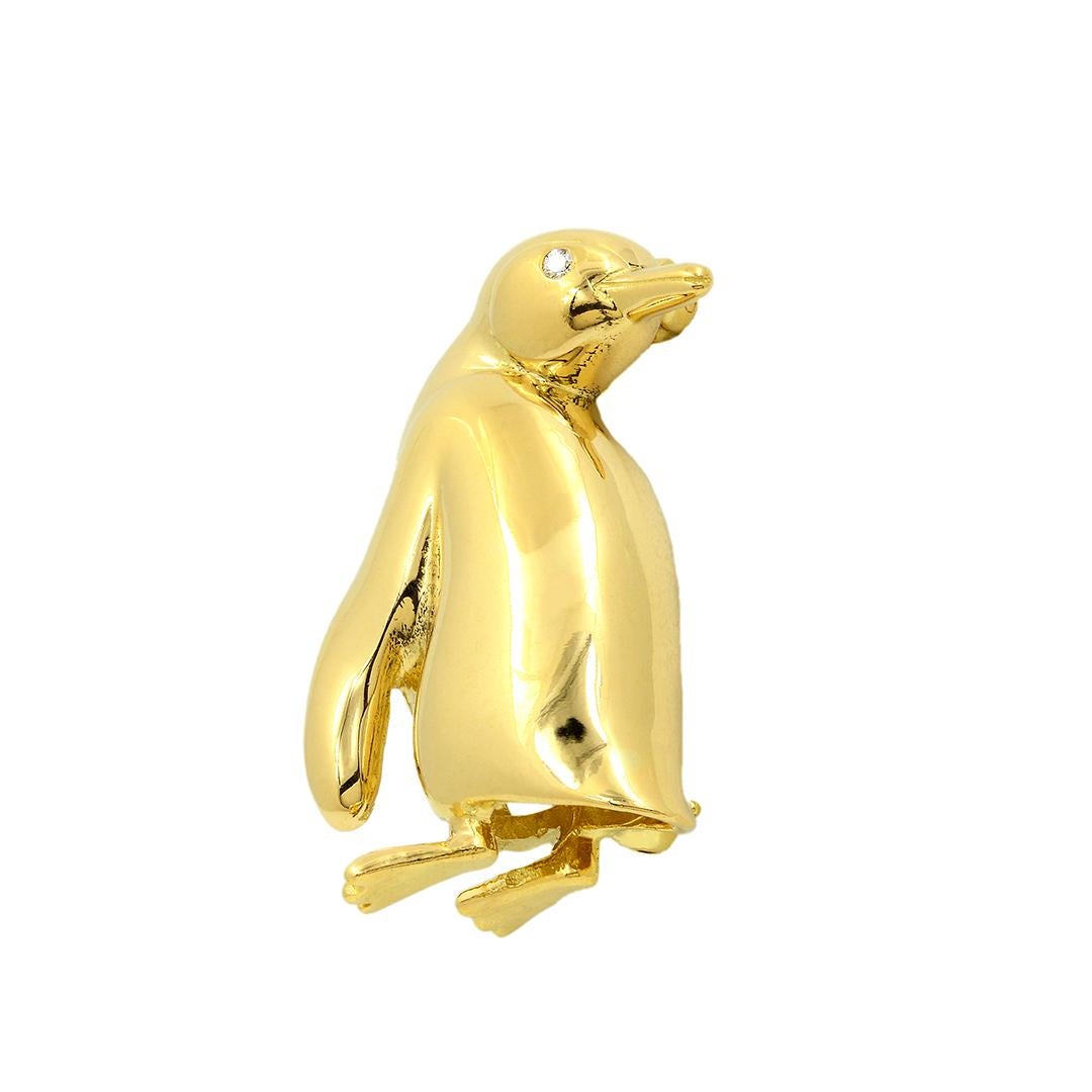 Modern Tiffany & Co. 18k Yellow Gold Diamond Penguin Pin