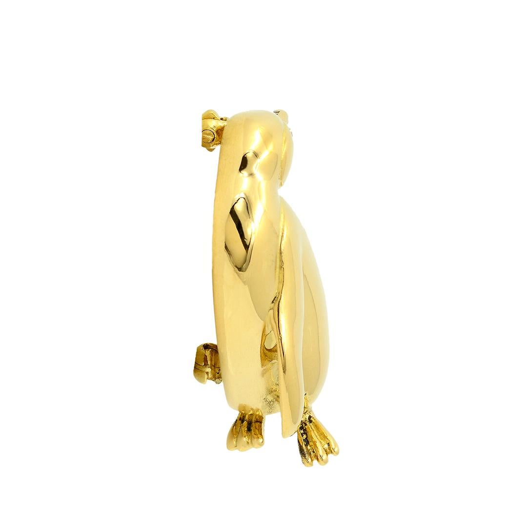 Round Cut Tiffany & Co. 18k Yellow Gold Diamond Penguin Pin