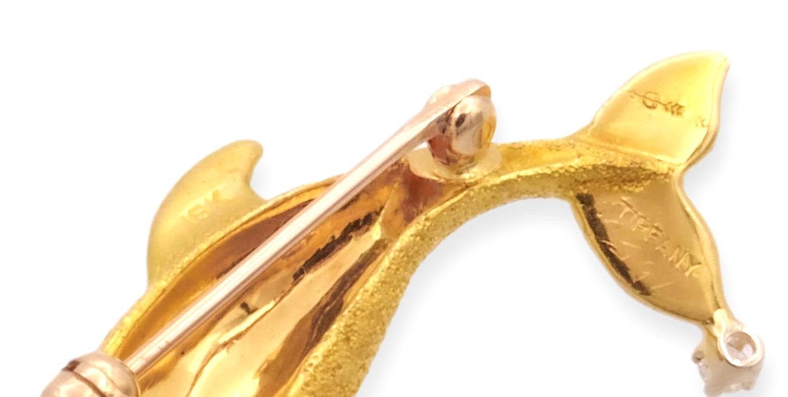 Retro Tiffany & Co. 18K Yellow Gold Diamond Ruby Dolphin Brooch