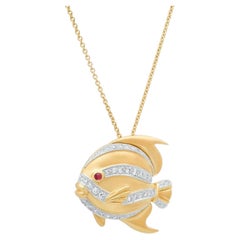 TIFFANY & Co. Collar Colgante Pez Rubí Diamante Oro Amarillo 18K Grande