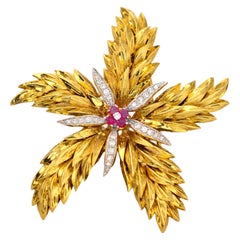 Tiffany & Co. 18K Yellow Gold Diamond & Ruby Pin Brooch