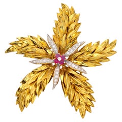 Tiffany & Co. 18K Yellow Gold Diamond & Ruby Pin Brooch