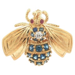 Tiffany & Co. 18k Yellow Gold Diamond Sapphire & Ruby Fly Bee Pin Brooch