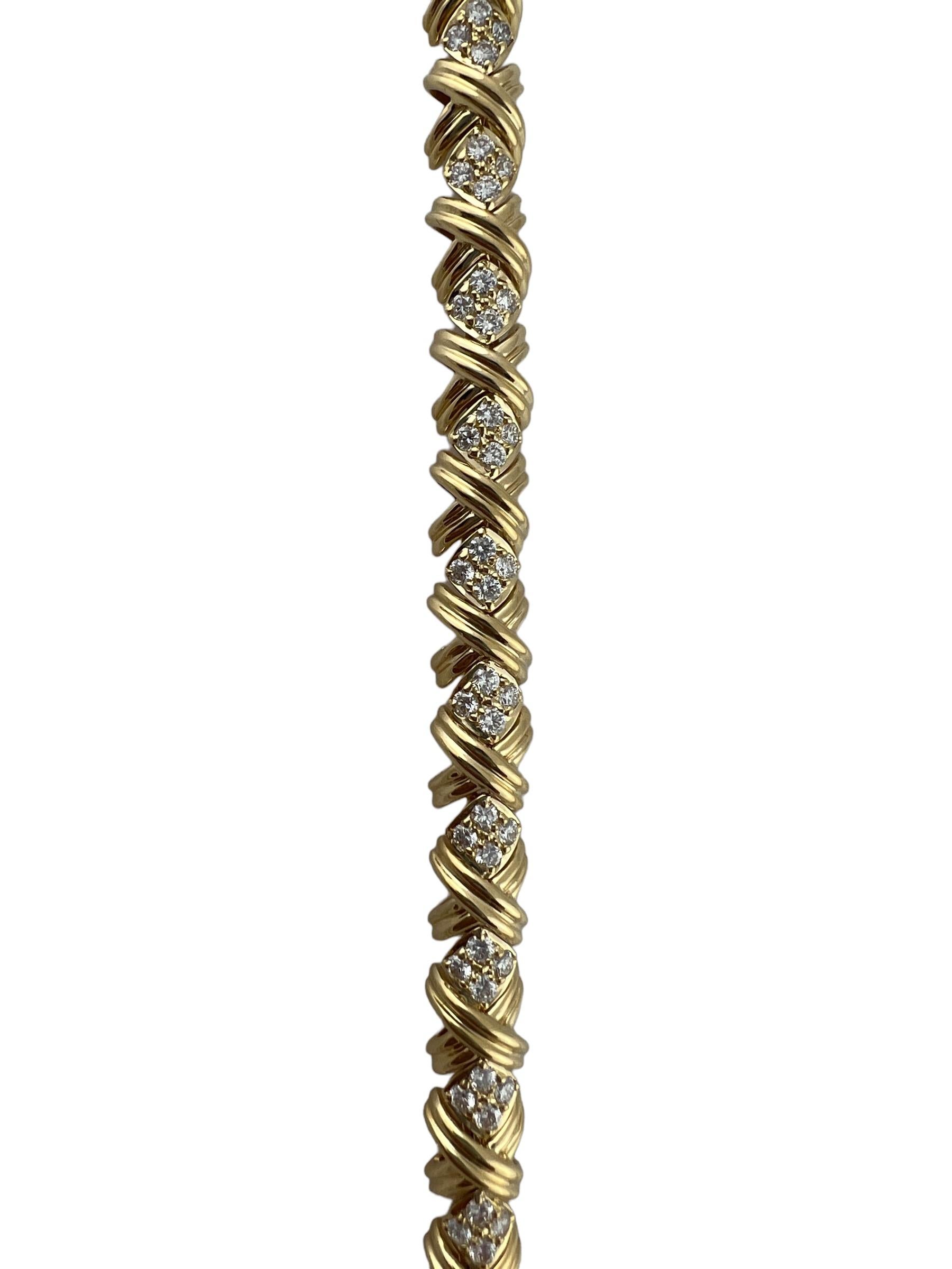 Round Cut Tiffany & Co. 18k Yellow Gold Diamond Signature X Bracelet 2.72cts