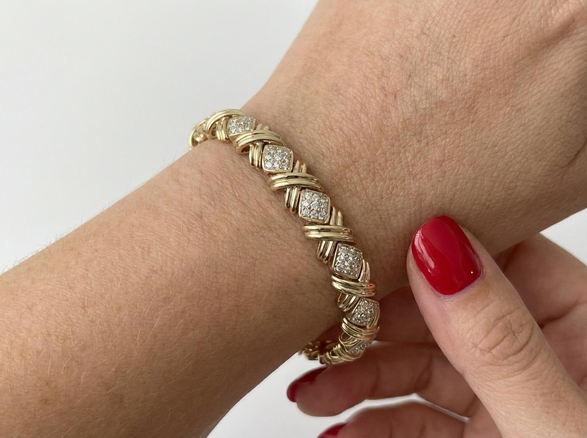 Tiffany and Co. 18K Yellow Gold Diamond Signature X Link Bracelet For ...
