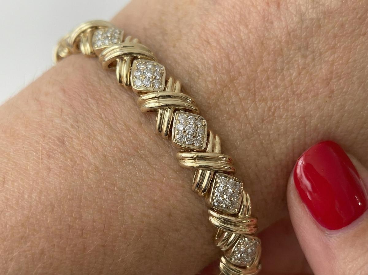 Tiffany and Co. 18K Yellow Gold Diamond Signature X Link Bracelet For ...