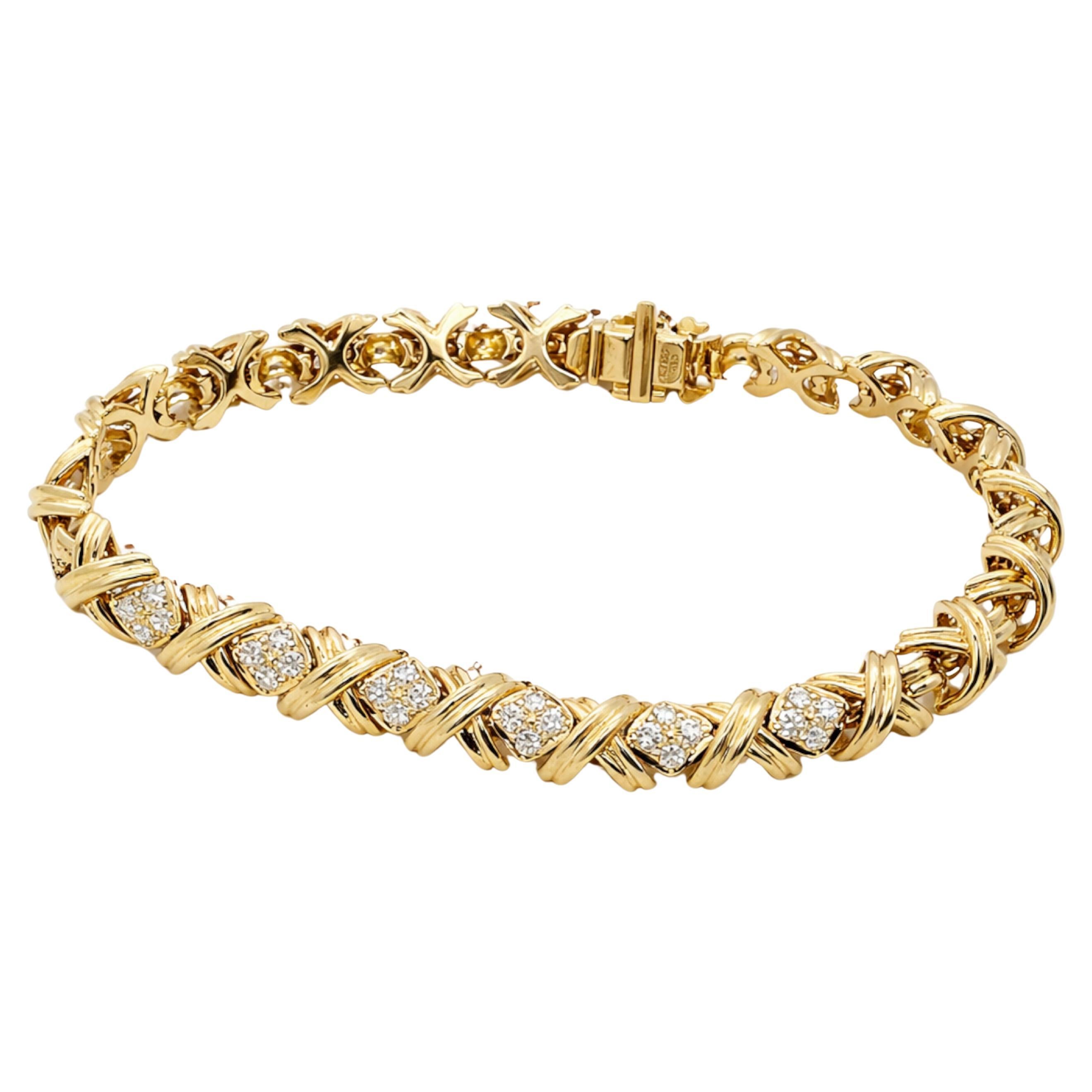 Tiffany and Co. 18K Yellow Gold Diamond Signature X Link Bracelet For ...