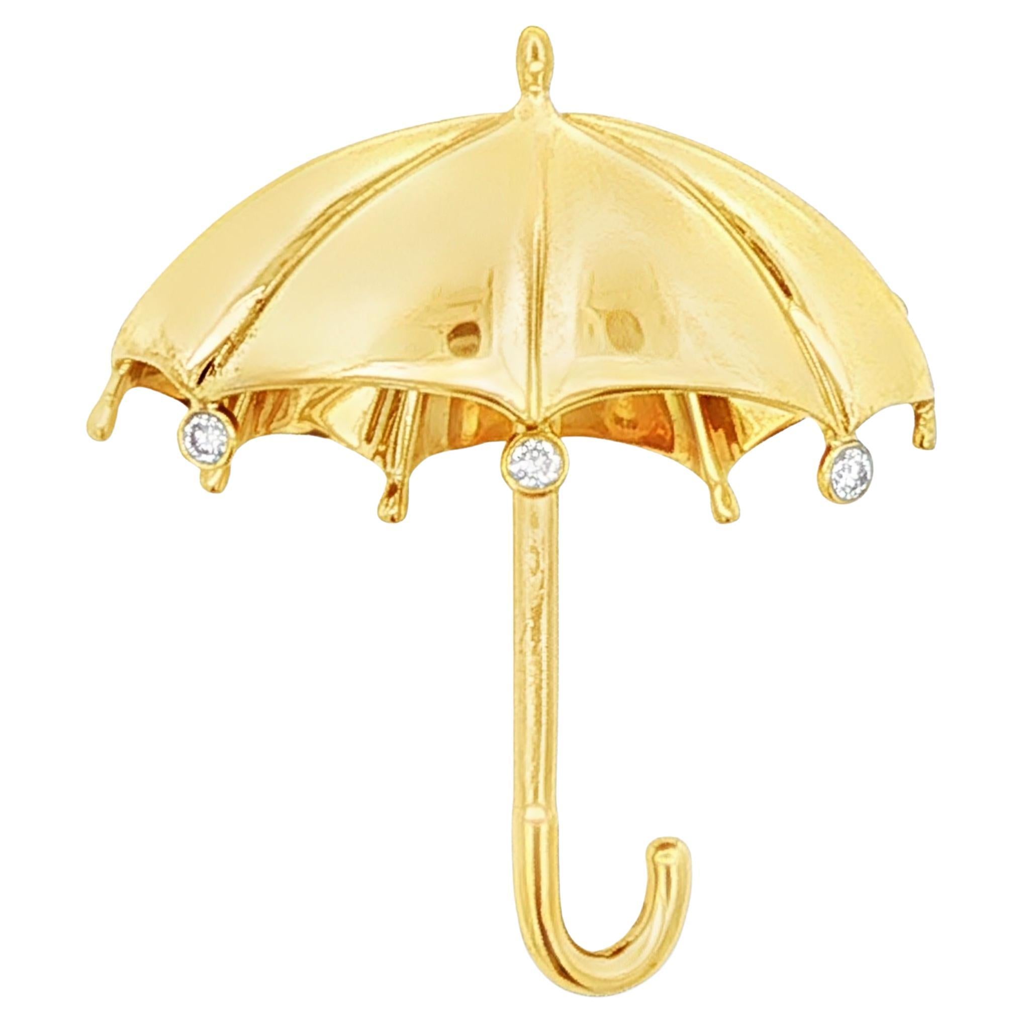 Broche parapluie en or jaune 18k et diamants Tiffany & Co.