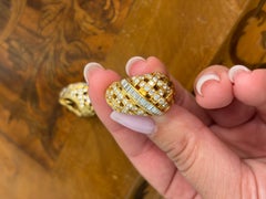 TIFFANY & CO. 18k Yellow Gold & Diamond Vannerie Basket Weave Earrings 1980s