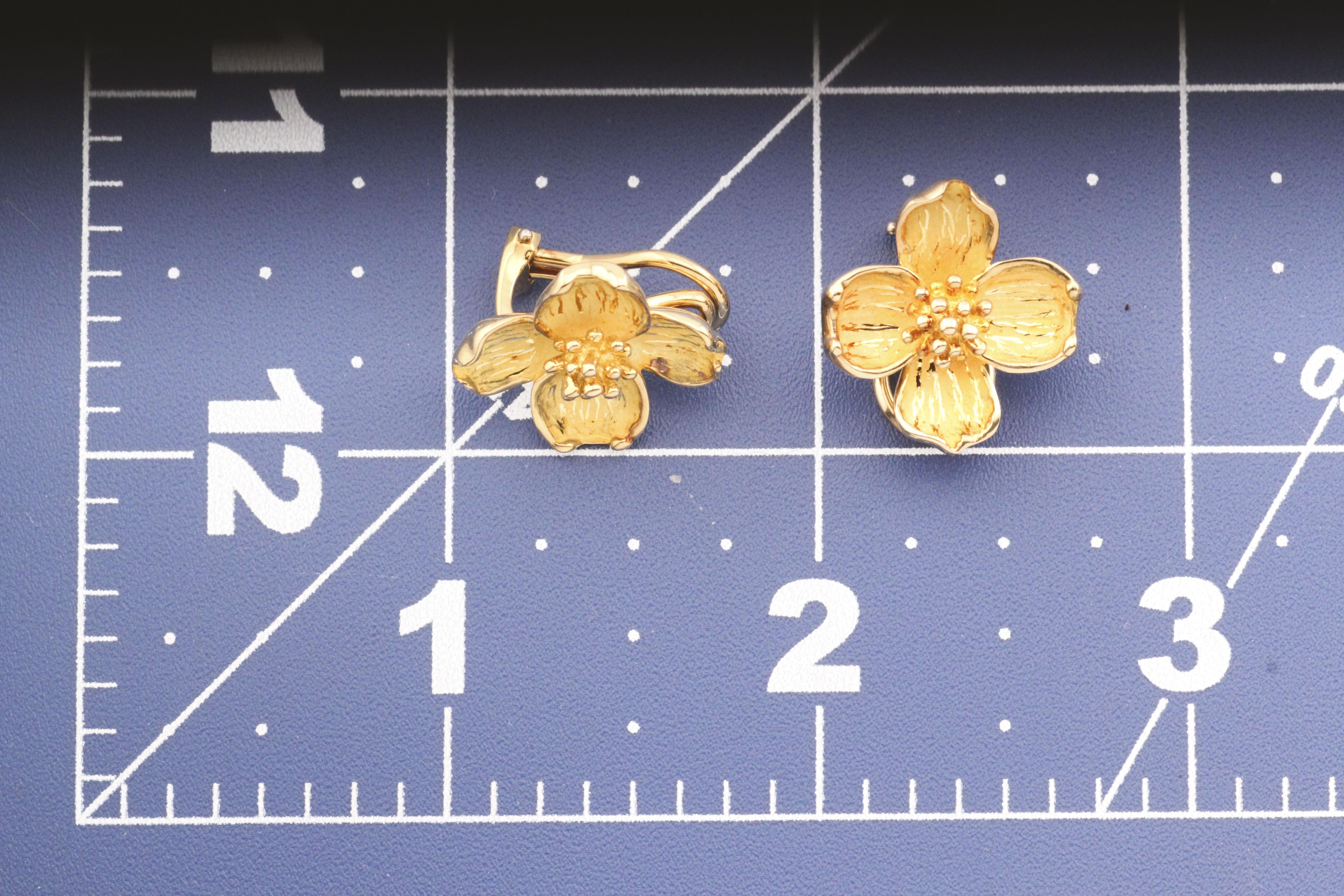 Tiffany & Co. 18K Yellow Gold Dogwood Flower Earrings 4