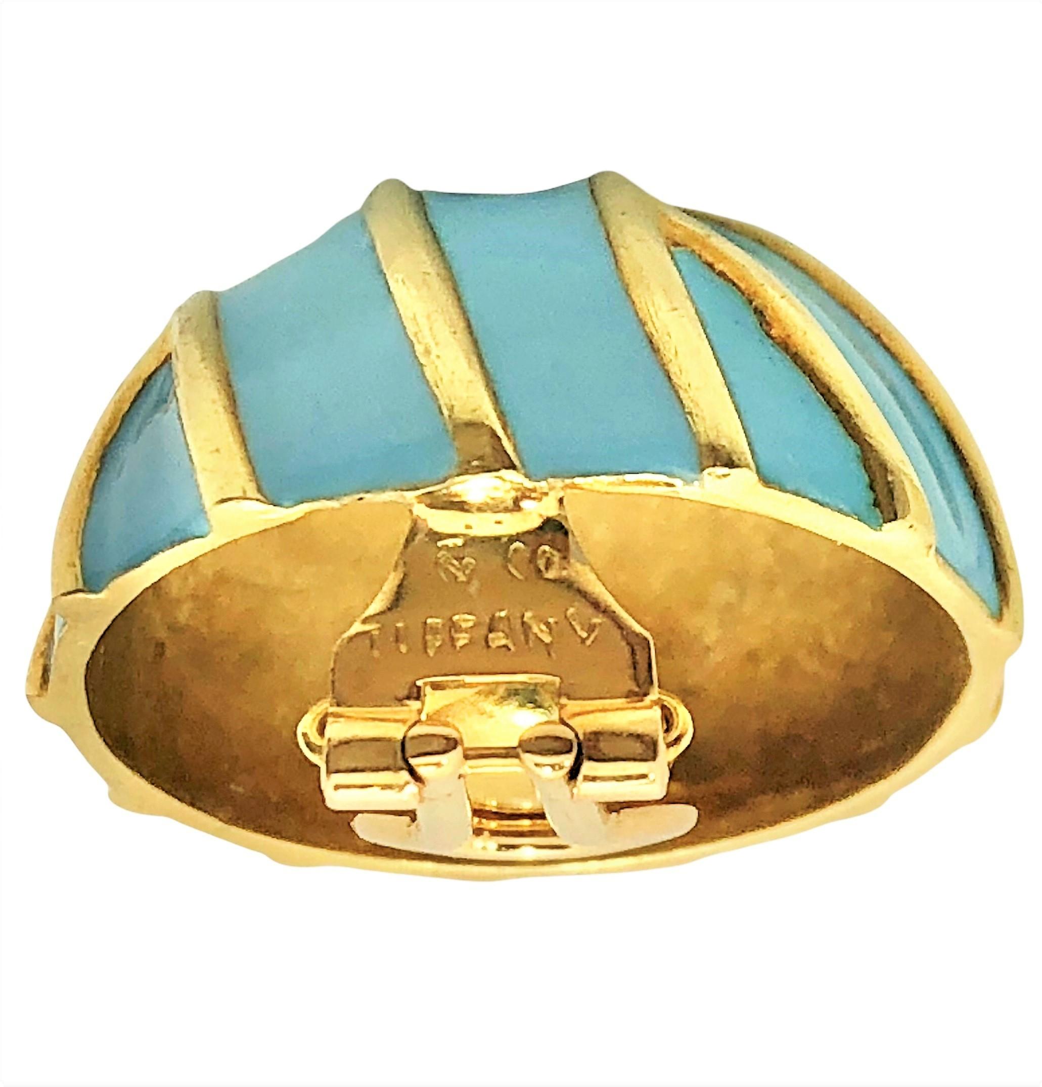 18 Karat Gelbgold Kuppel-Ohrringe von Tiffany & Co. mit blauer Emaille in Robins Egg 6