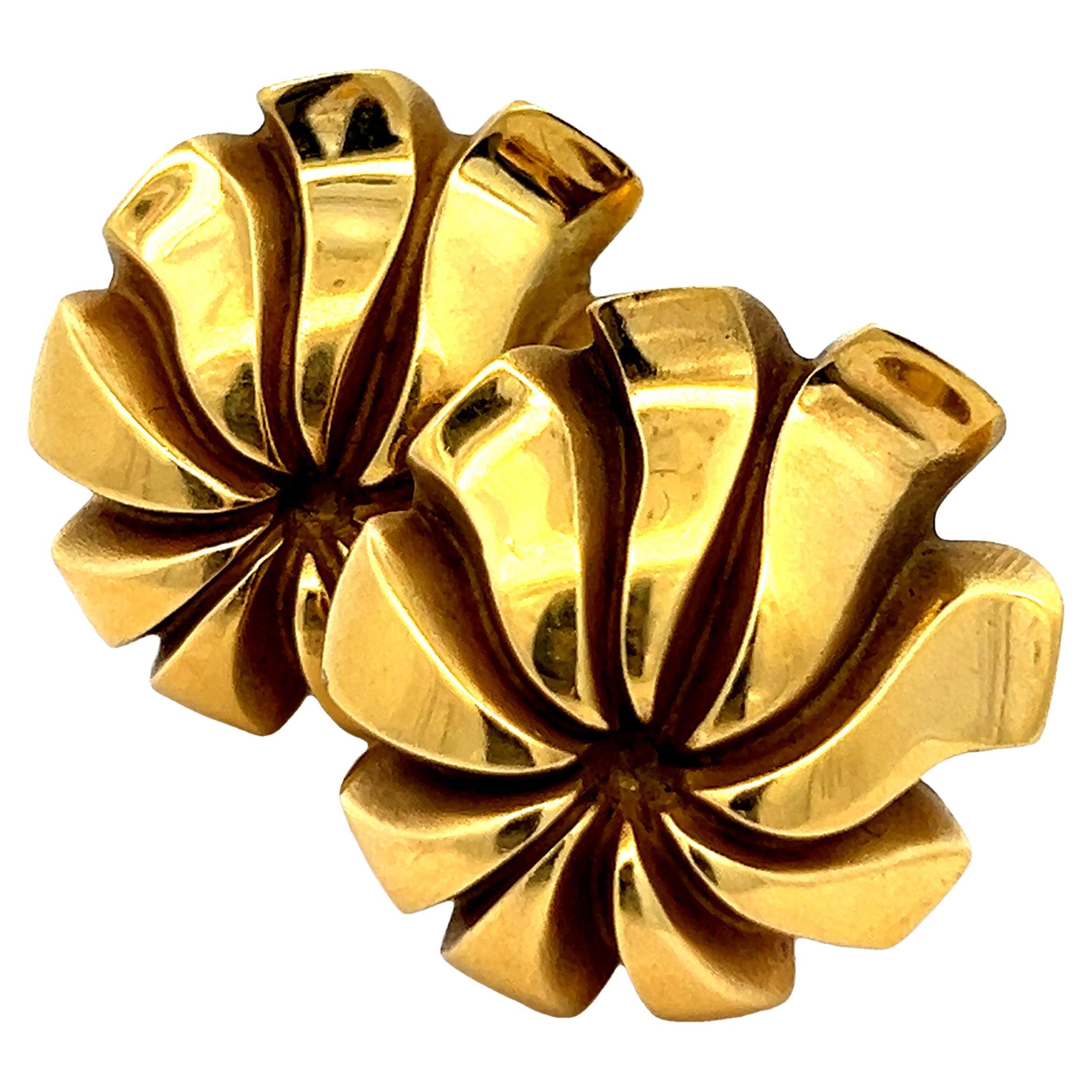 Tiffany & Co. 18k Gelbgold Ohrringe, großes Blumenmotiv im modernistischen Stil