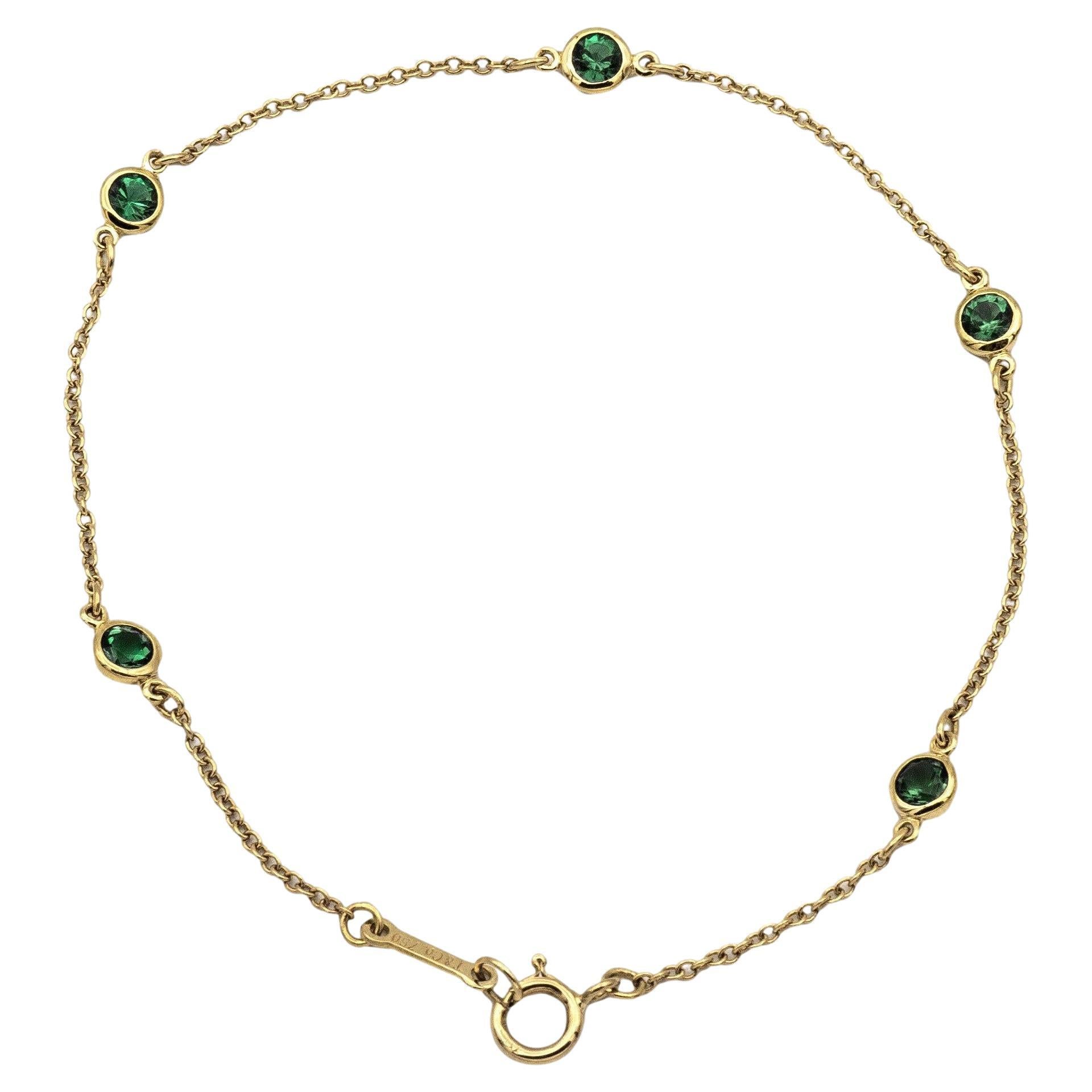 Tiffany & Co. 18K Yellow Gold Elsa Peretti Color by the Yard Emerald Bracelet 7"