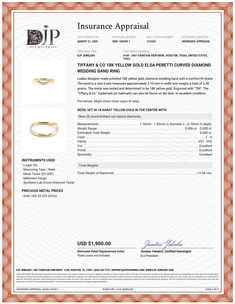 Tiffany & Co 18K Yellow Gold Elsa Peretti Curved Diamond Wedding Band Ring For Sale 5