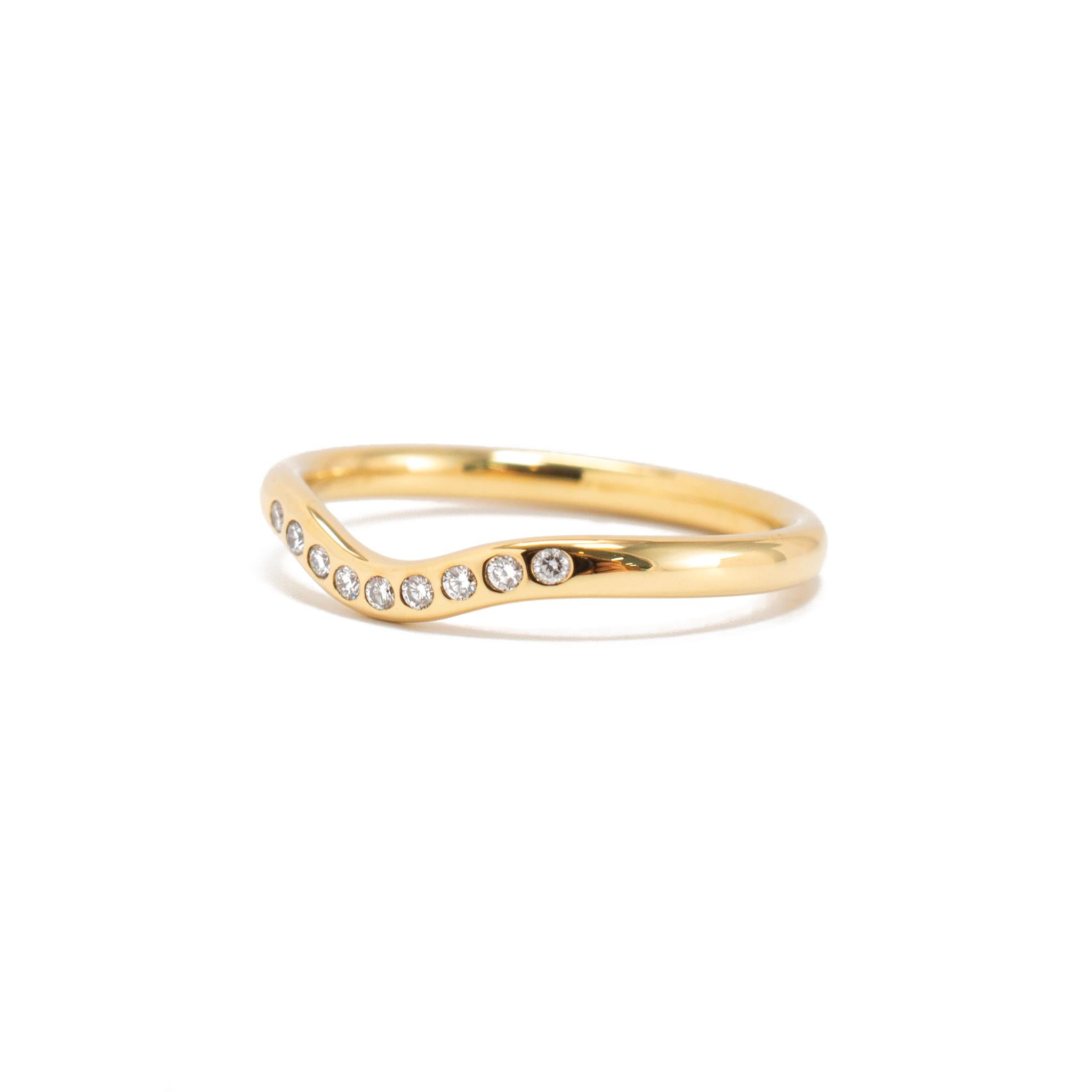 Tiffany & Co 18K Yellow Gold Elsa Peretti Curved Diamond Wedding Band Ring In Excellent Condition For Sale In Houston, TX