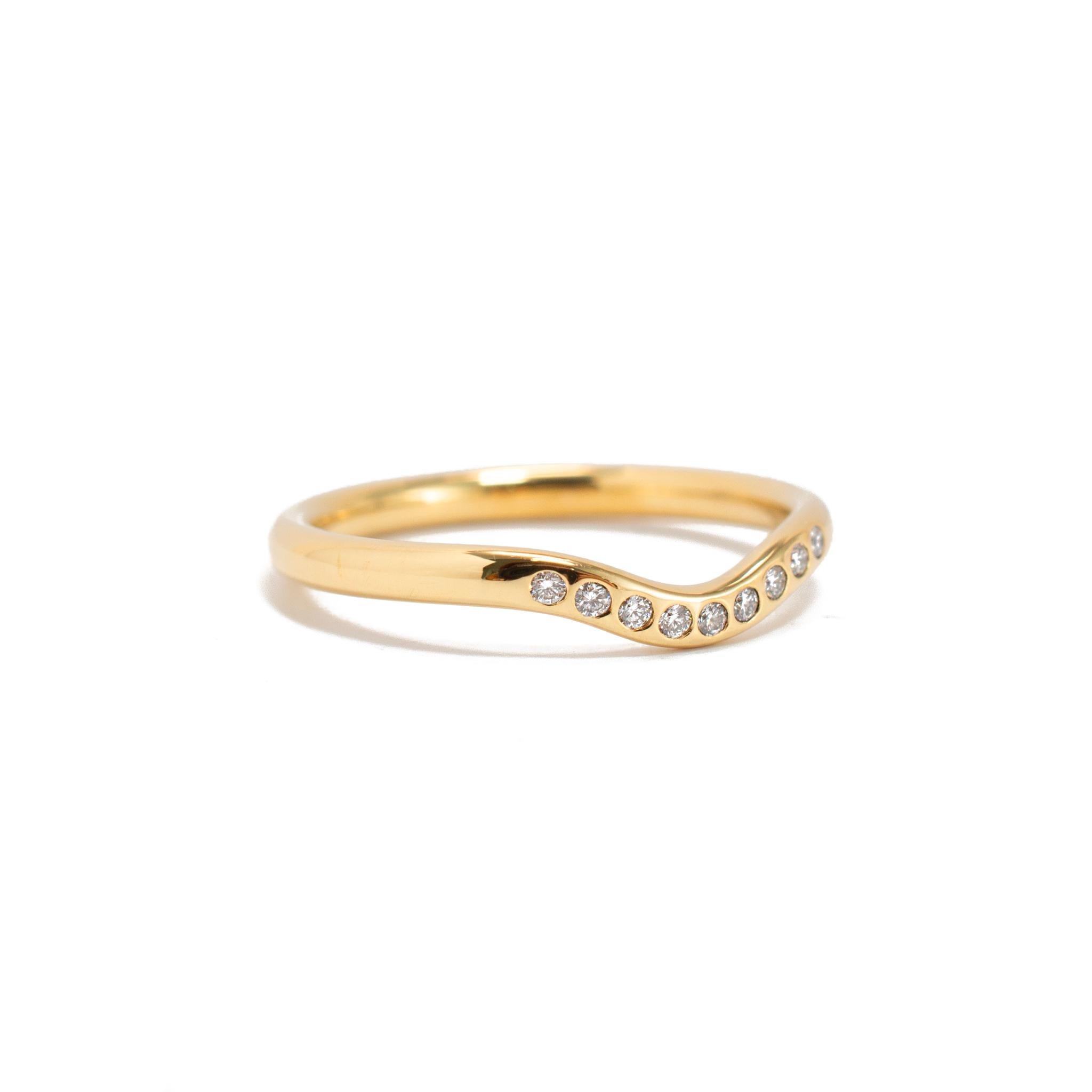 Women's Tiffany & Co 18K Yellow Gold Elsa Peretti Curved Diamond Wedding Band Ring For Sale