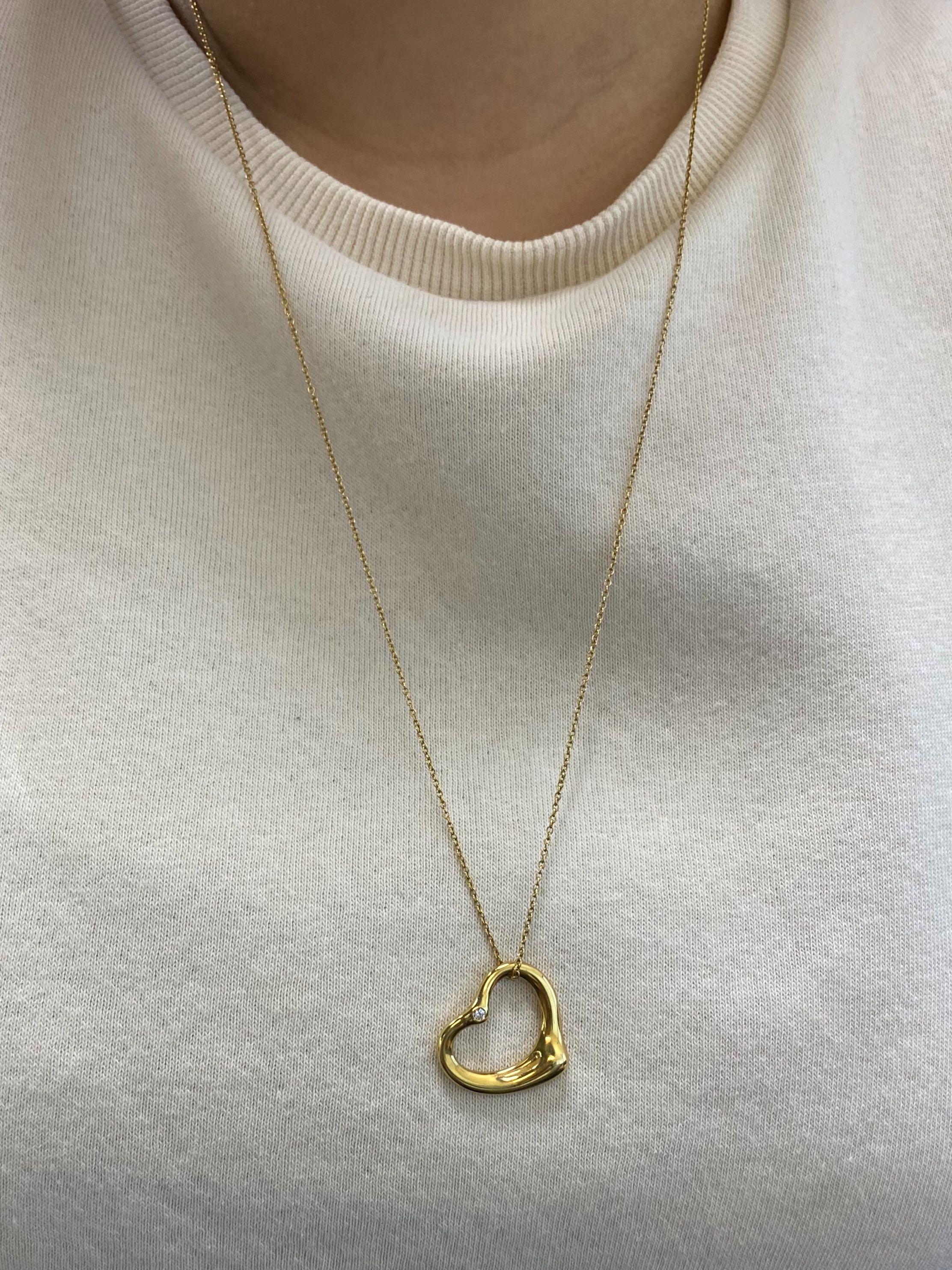 Tiffany & Co 18 Karat Gold Elsa Peretti Open Heart Pendant Necklace 0.04 Carat 2