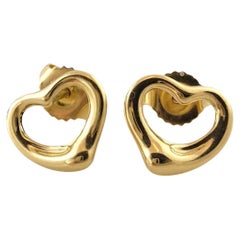 Tiffany & Co 18K Yellow Gold Elsa Peretti Open Heart Stud Earrings #17967