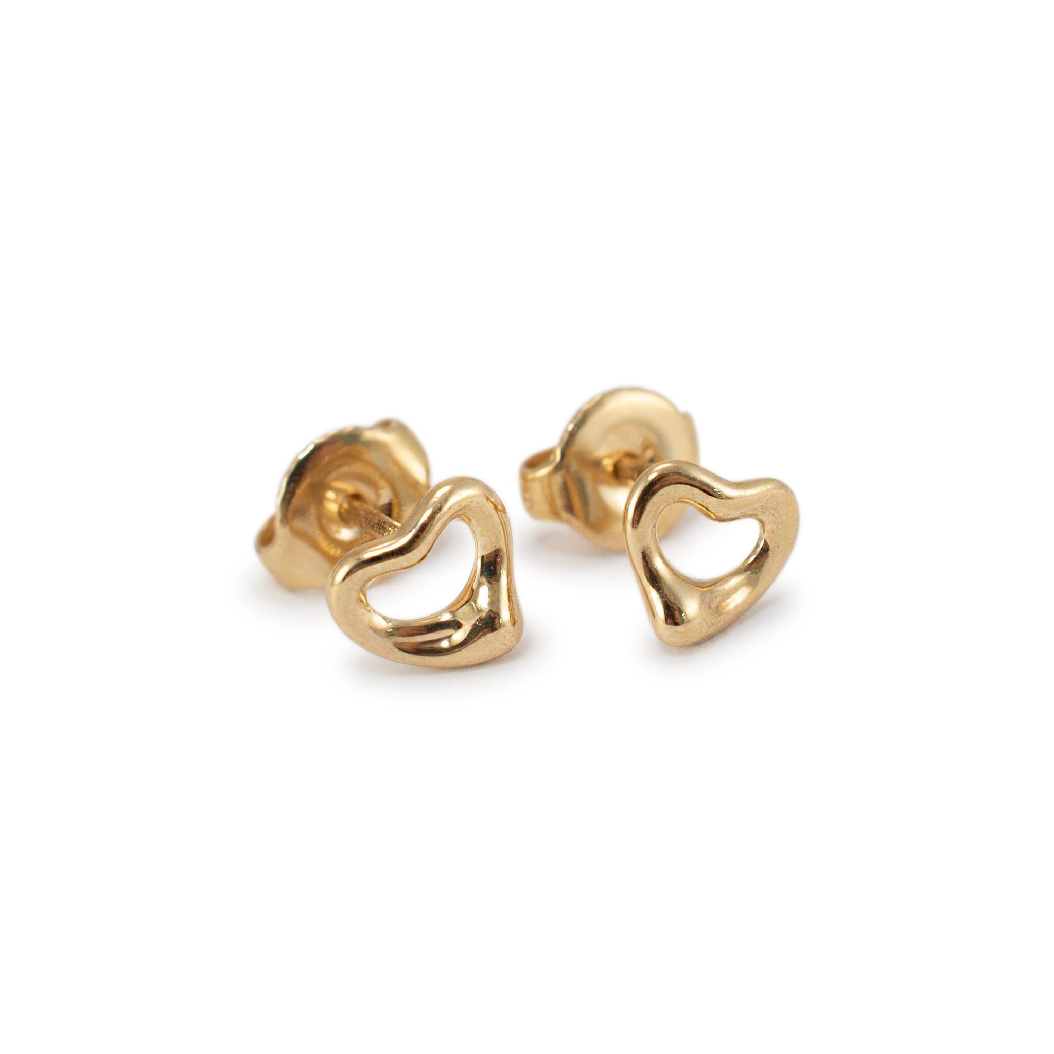 Tiffany & Co. 18K Gelbgold Elsa Peretti Offene Herz-Ohrstecker im Zustand „Hervorragend“ in Houston, TX
