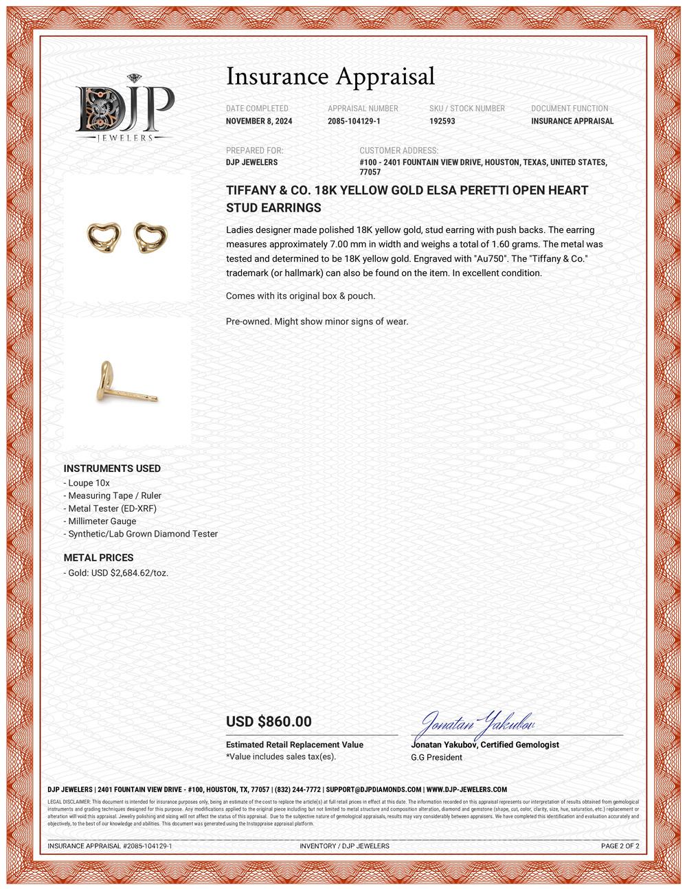 Tiffany & Co. 18K Gelbgold Elsa Peretti Offene Herz-Ohrstecker 5