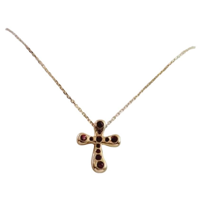 Tiffany & Co. 18K Yellow Gold Elsa Perreti Ruby Cross Necklace For Sale