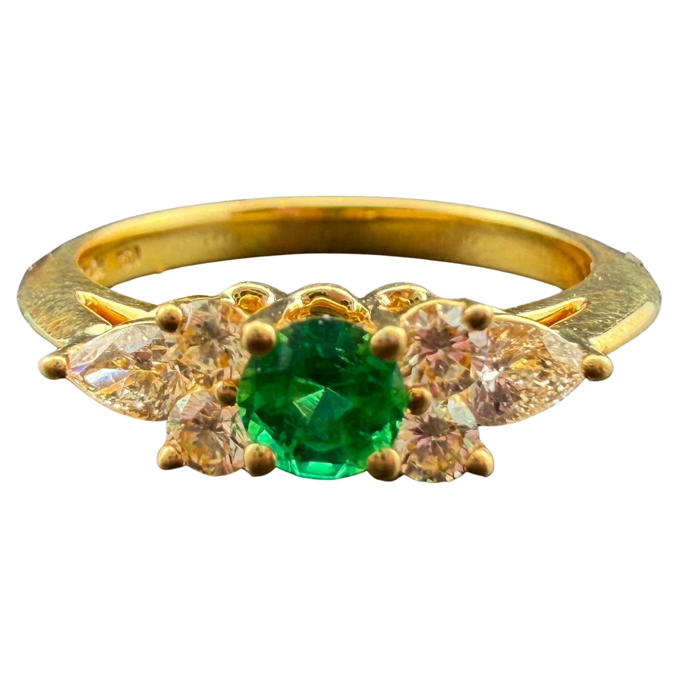 Tiffany & Co. 18k Yellow Gold Emerald and Natural Diamond Ring