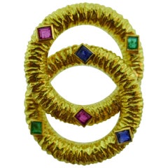 Tiffany & Co. 18k Yellow Gold Emerald Ruby & Sapphire Pendant, Italy circa 1980s
