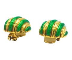 Tiffany & Co. 18 Karat Gold, Enamel and Gold Earrings of Fluted Bombe' Form
