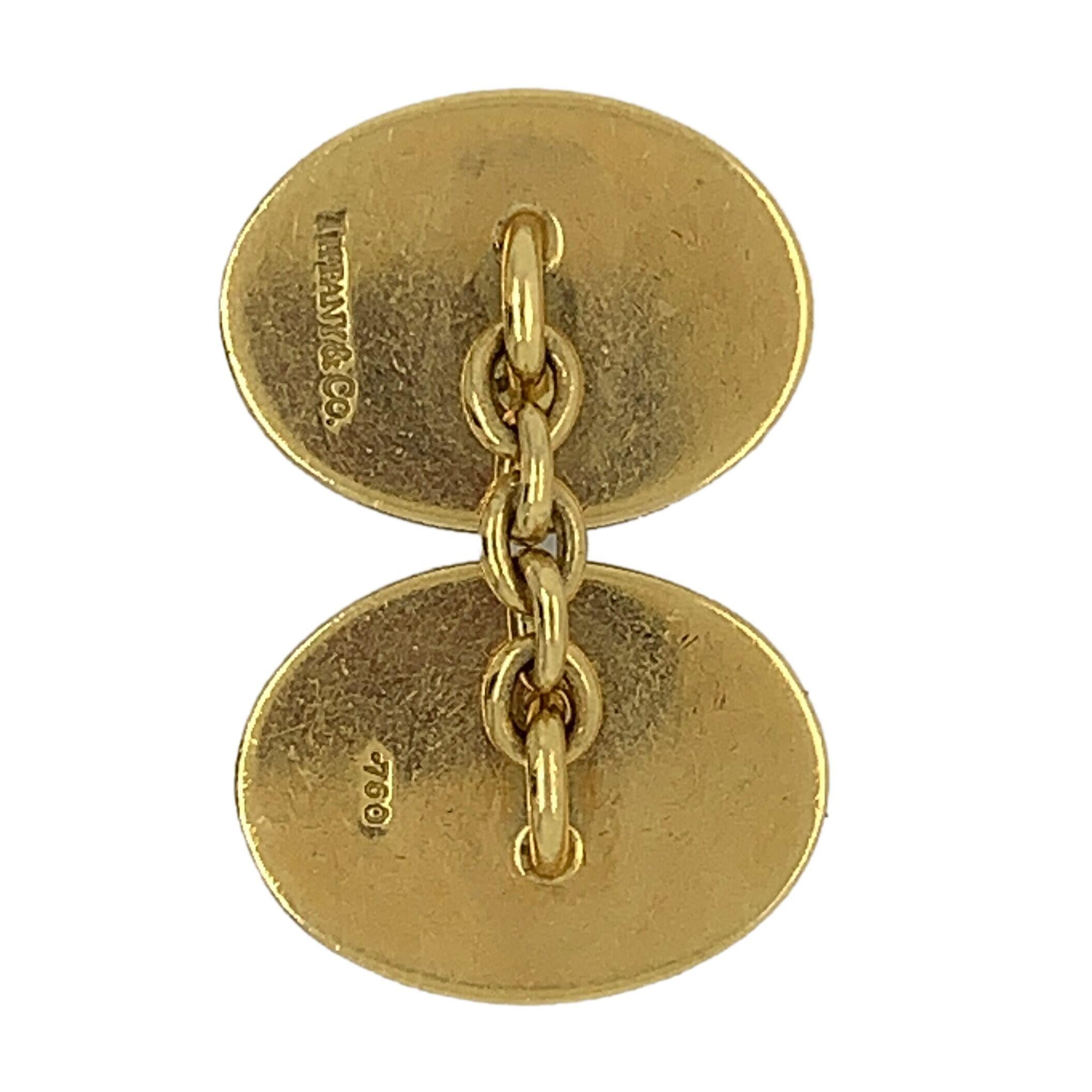 Tiffany & Co 18 Karat Yellow Gold Enamel Cufflinks In Excellent Condition For Sale In New York, NY