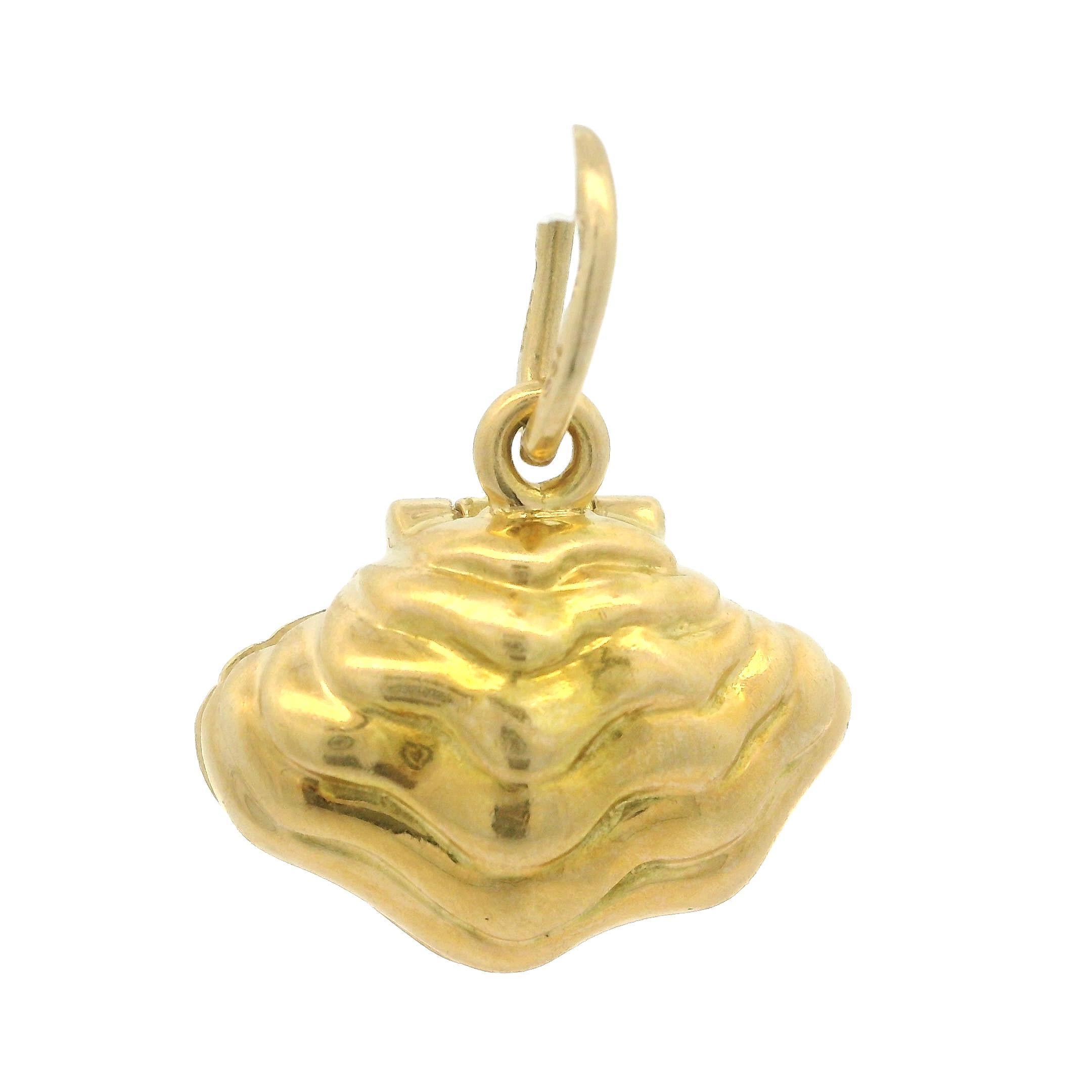 Women's Tiffany & Co. 18k Yellow Gold Enamel Pearl Open Seashell Oyster Charm Pendant
