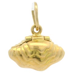 Tiffany & Co. 18k Yellow Gold Enamel Pearl Open Seashell Oyster Charm Pendant