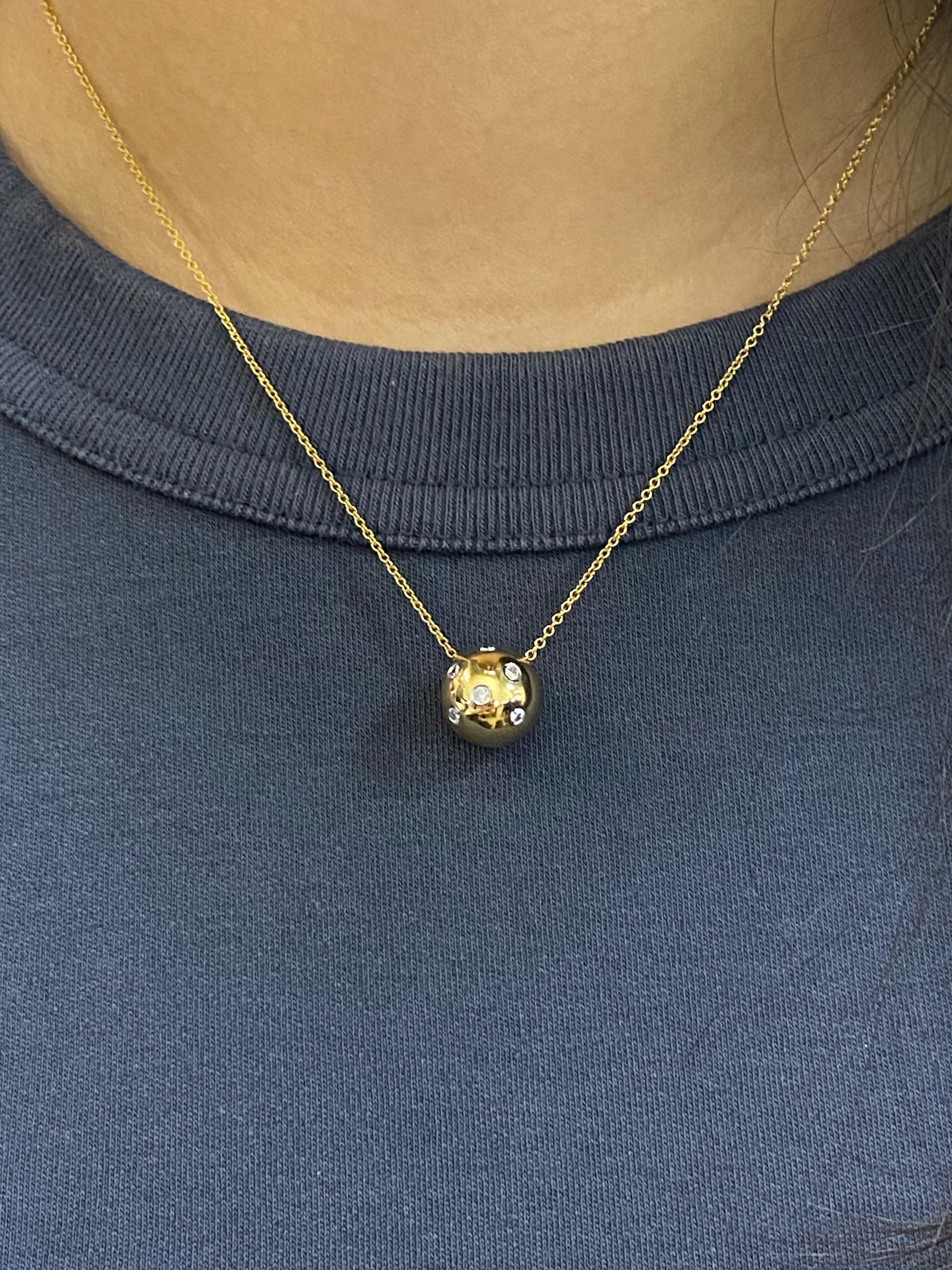 Tiffany & Co. 18 Karat Yellow Gold Etoile Diamond Platinum Ball Pendant Necklace In Excellent Condition In New York, NY