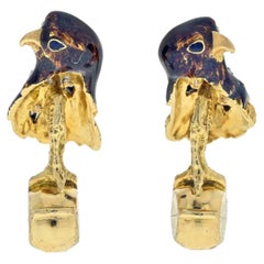 Tiffany & Co. 18K Yellow Gold Falcon Eagle Bird Enameled Cuff Links
