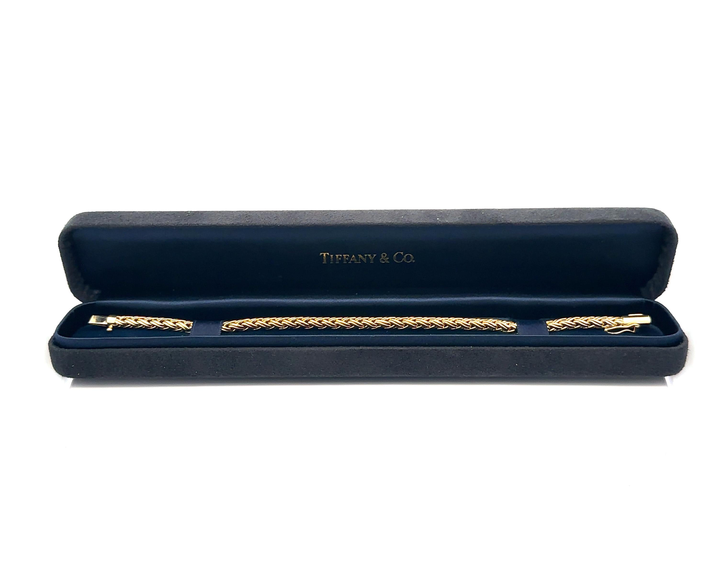 Tiffany & Co. 18k Yellow Gold Fancy Wheat Link Chain Bracelet w/ Original Box en vente 1