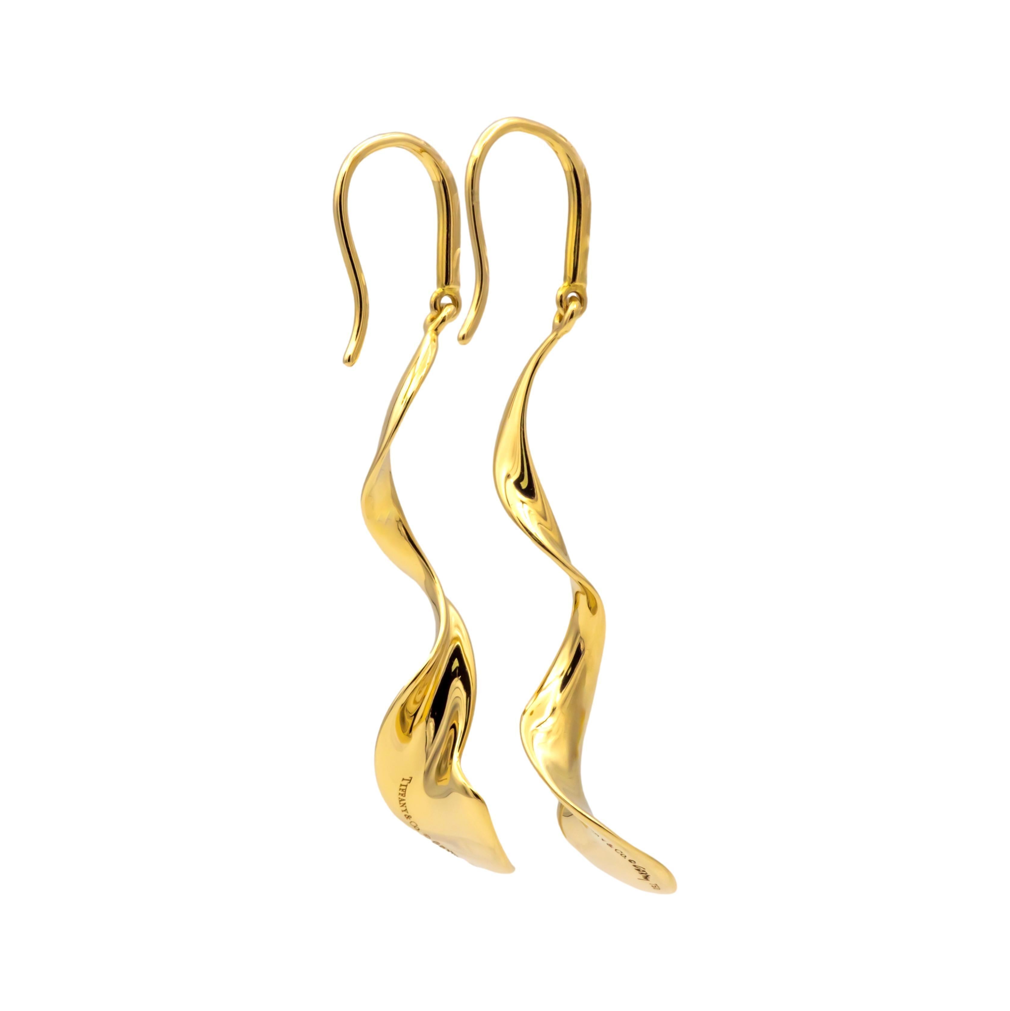 Pendientes colgantes Orquídea Frank Gehry de oro amarillo de 18 quilates Tiffany & Co. en Excelente estado para la venta en New York, NY