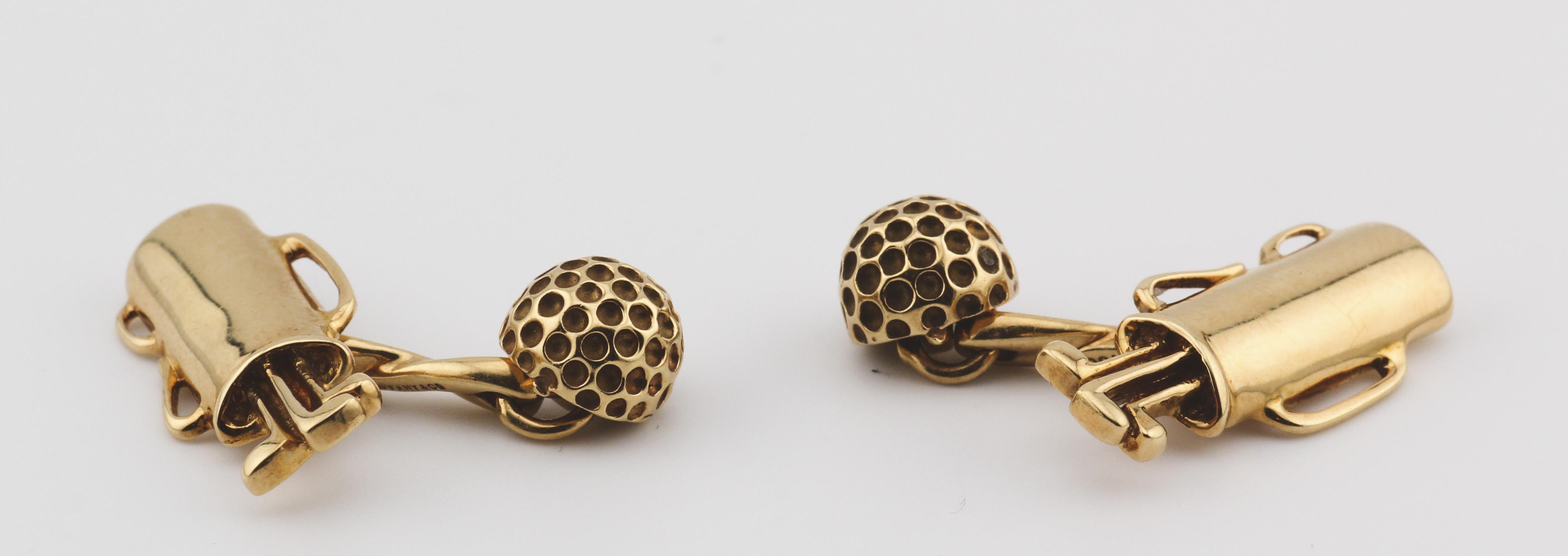 Tiffany & Co. 18k Yellow Gold Golf Motif Cufflinks In Good Condition For Sale In Bellmore, NY