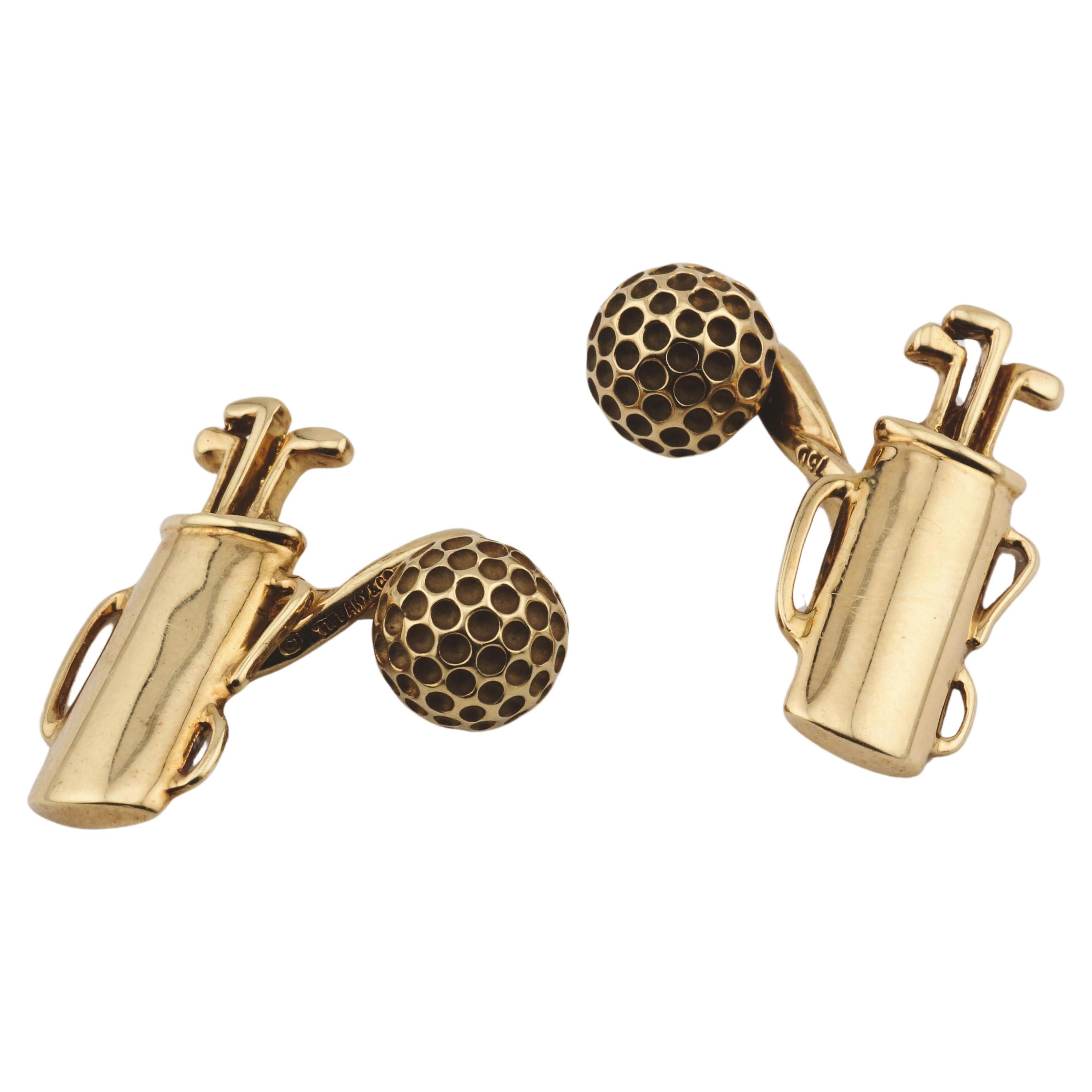 Tiffany & Co. Boutons de manchette à motif de golf en or jaune 18 carats