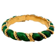 Tiffany & Co 18K Yellow Gold Green Enamel Vintage Bangle Bracelet
