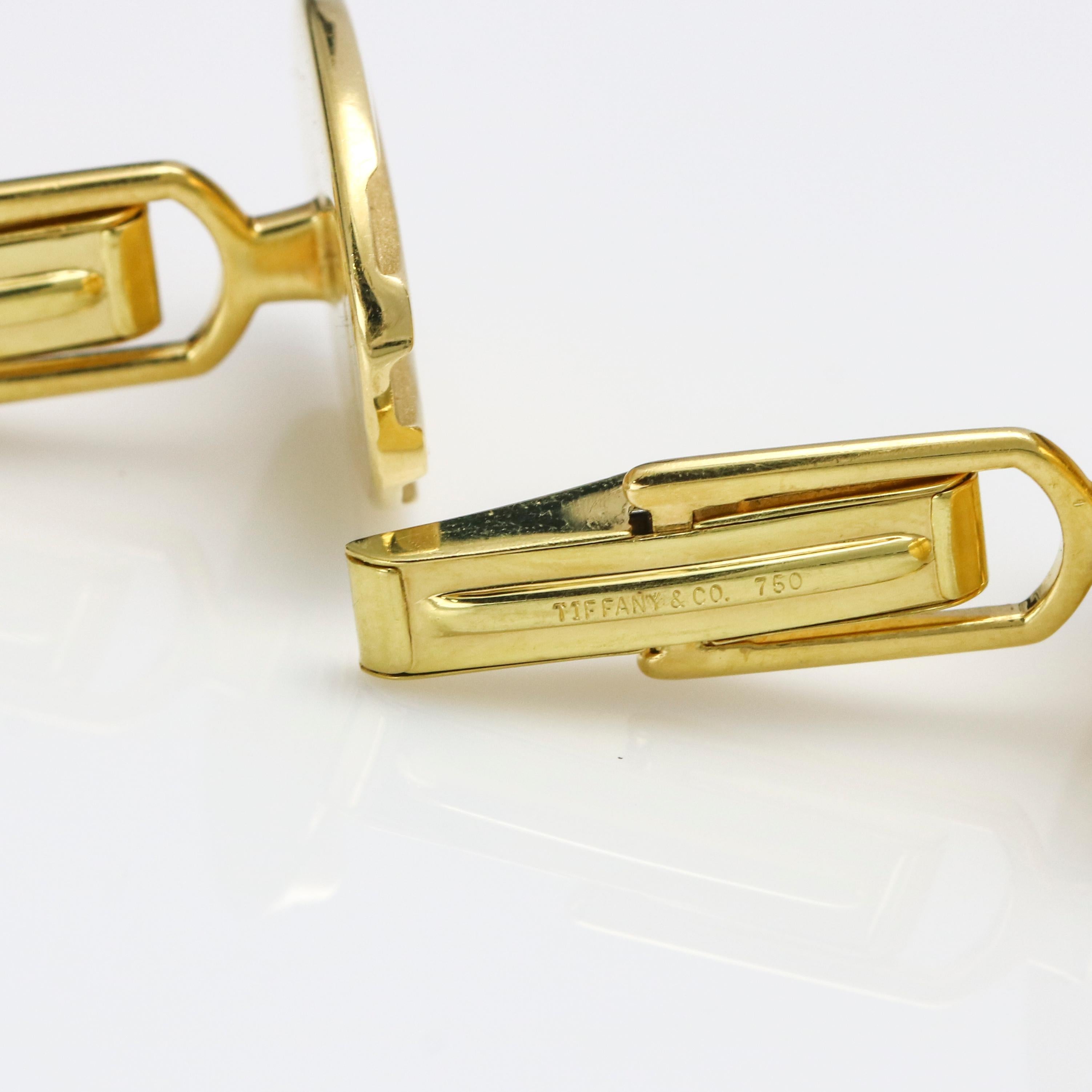 Women's Tiffany & Co. 18 Karat Yellow Gold Groove Oval Cufflinks For Sale