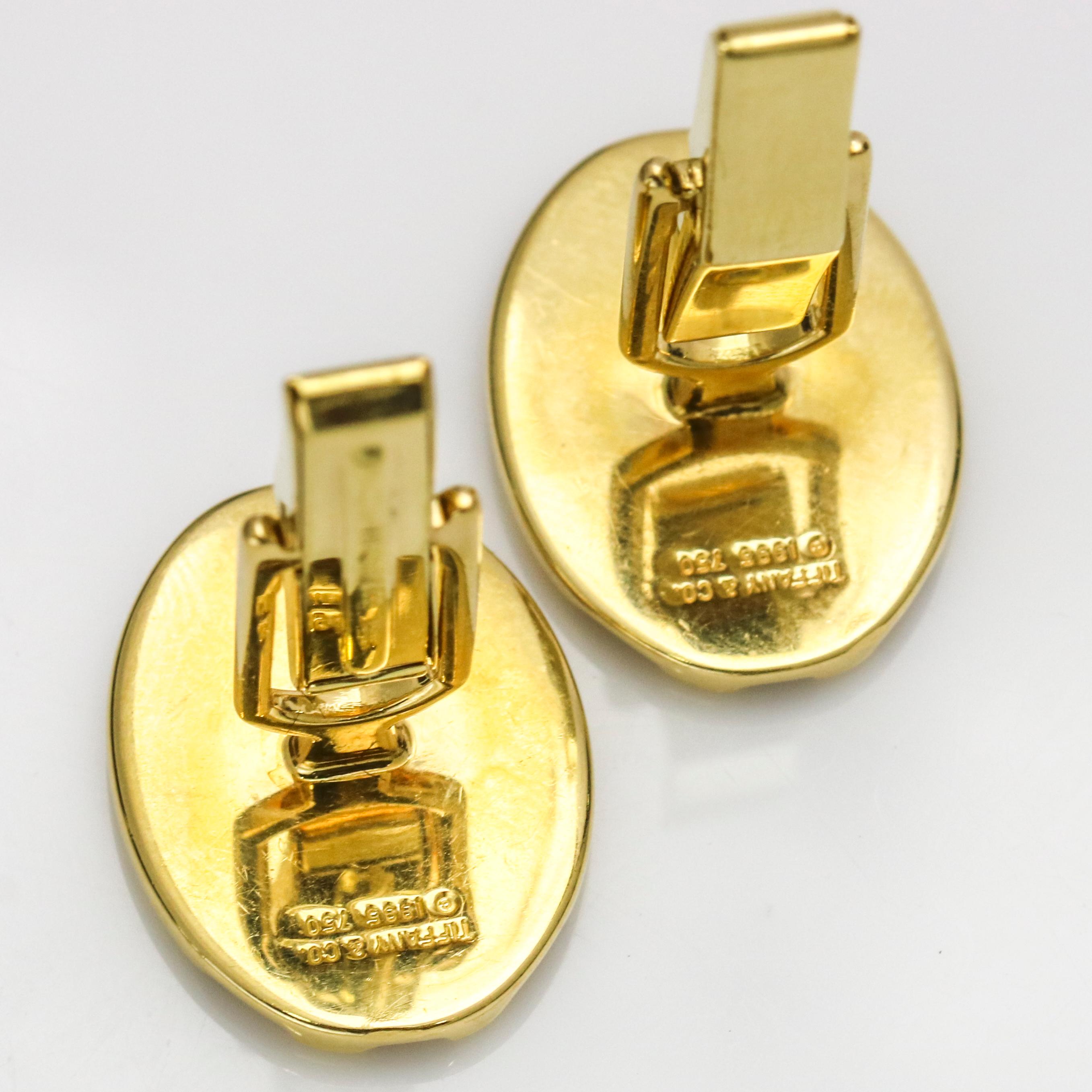 Tiffany & Co. 18 Karat Yellow Gold Groove Oval Cufflinks For Sale 1