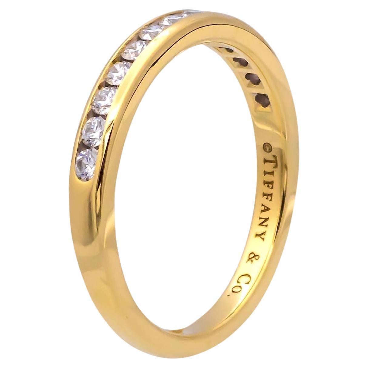 Tiffany & Co. 18K Yellow Gold Halfway Wedding Band Ring 0.22 cts 2.5mm For Sale